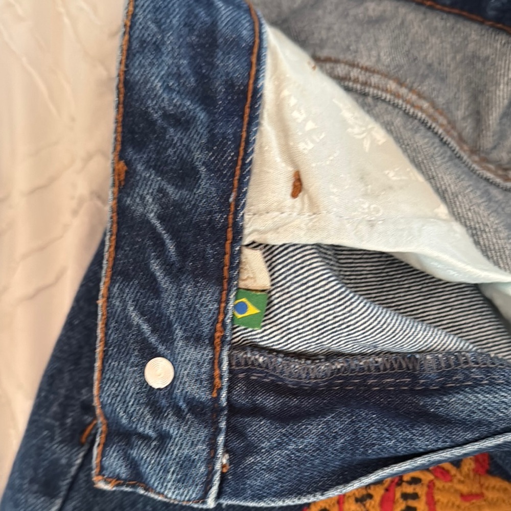 Farm Rio Wide Leg Embroidered Animals Dark Blue Jeans- Brazil Size 34 - Picture 7 of 10